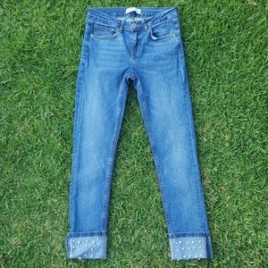 Zara Denim Pearl Cuffed Skinny Jeans EUC size 4